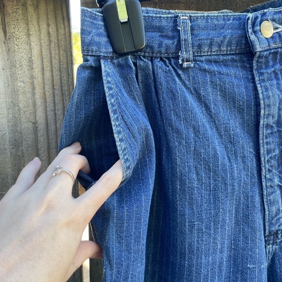 Vintage 80s Lee Riders Pin Stripe Ultra High Waisted y2K Wide Leg Jeans - Picture 4 of 10